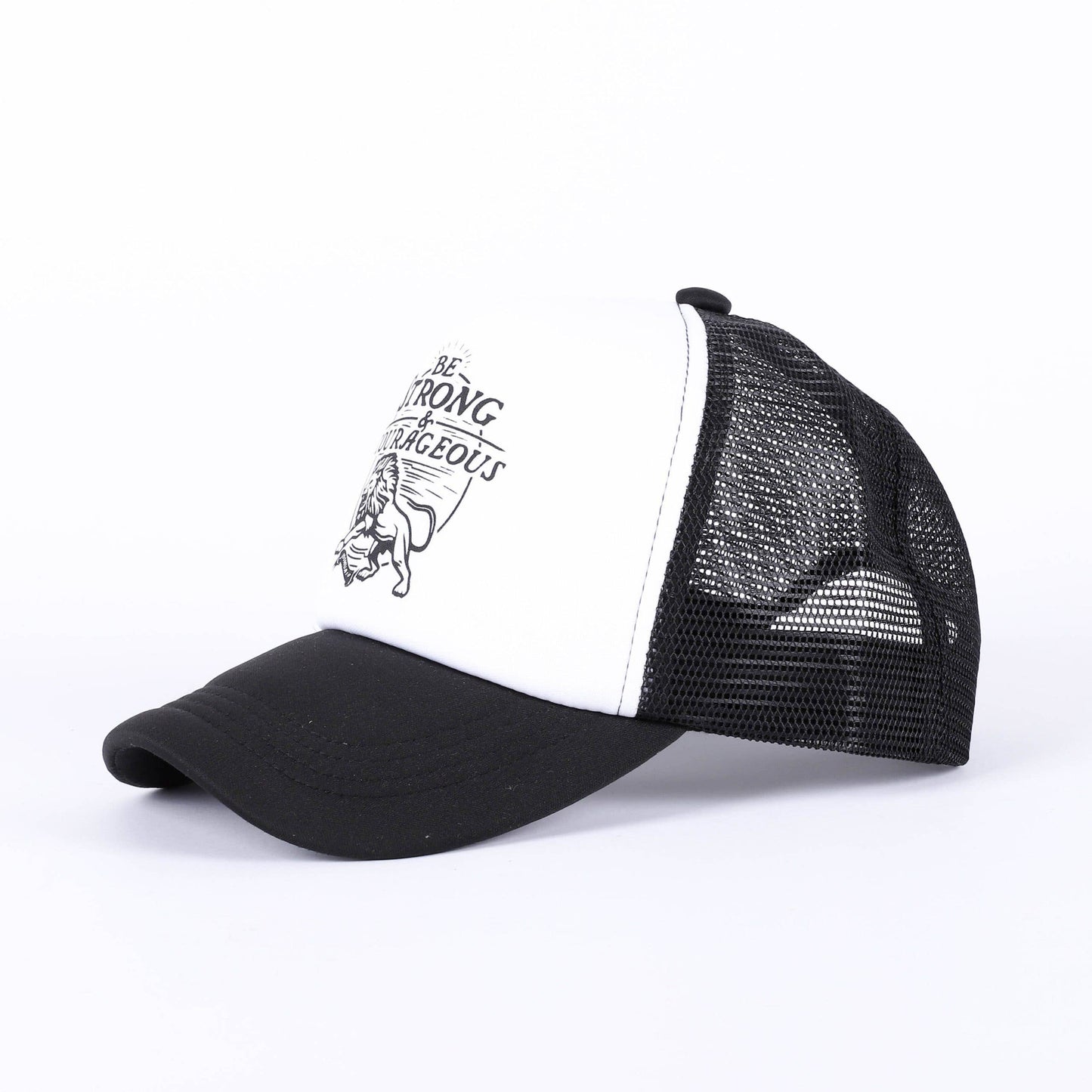 Trucker Hat - "Strong & Courageous" Black & White