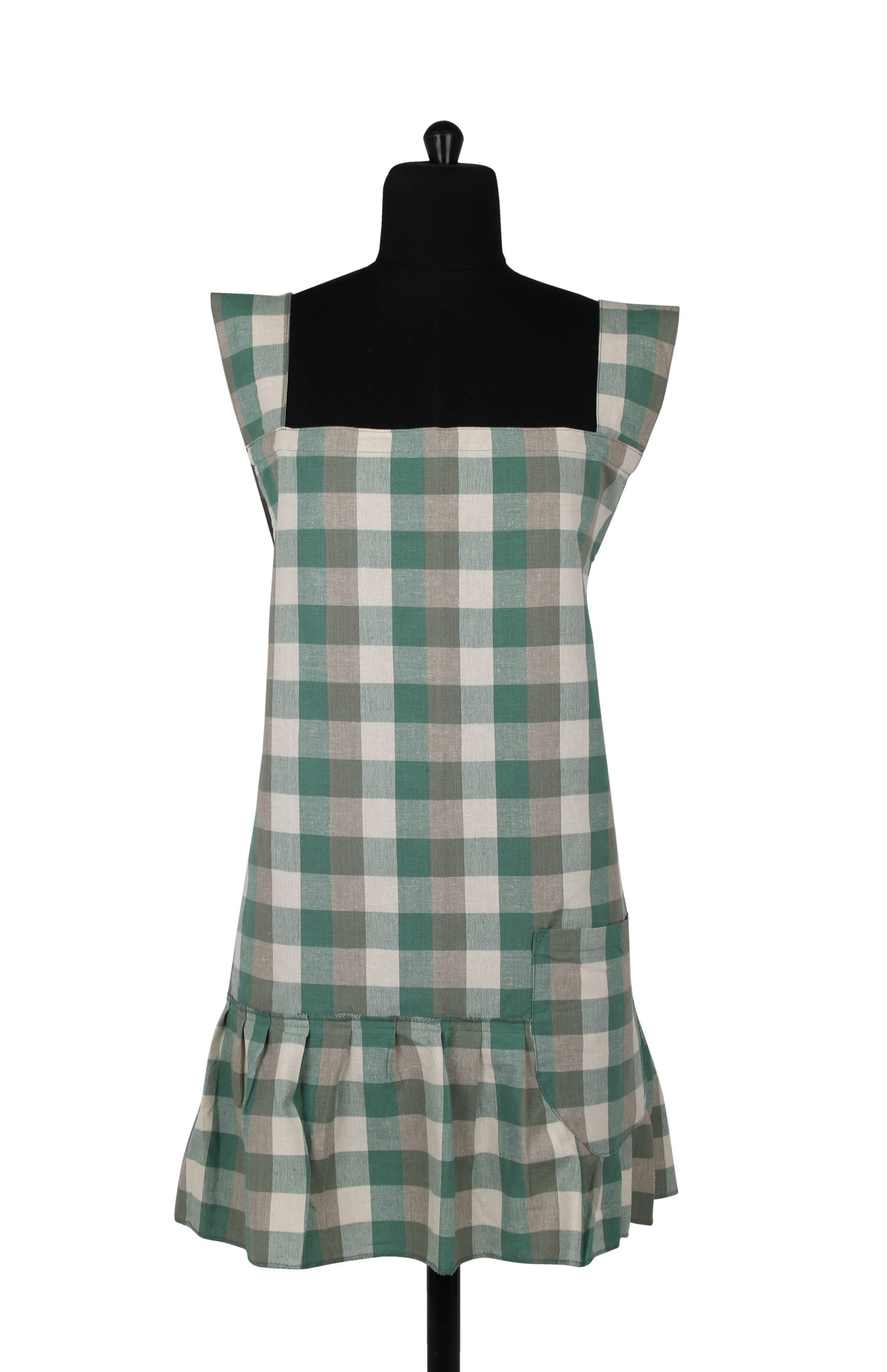 Apron Double Check Pinafore Aqua Storm