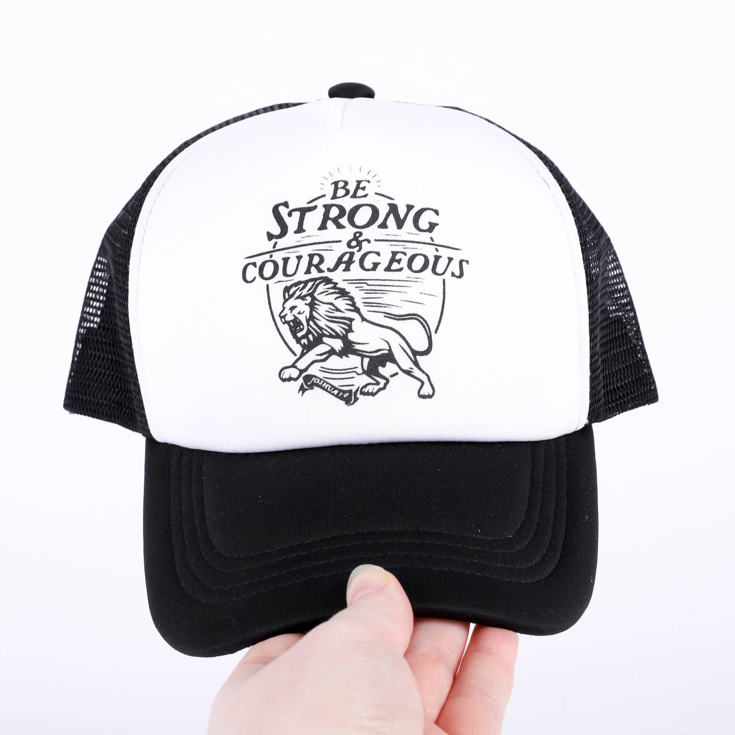 Trucker Hat - "Strong & Courageous" Black & White