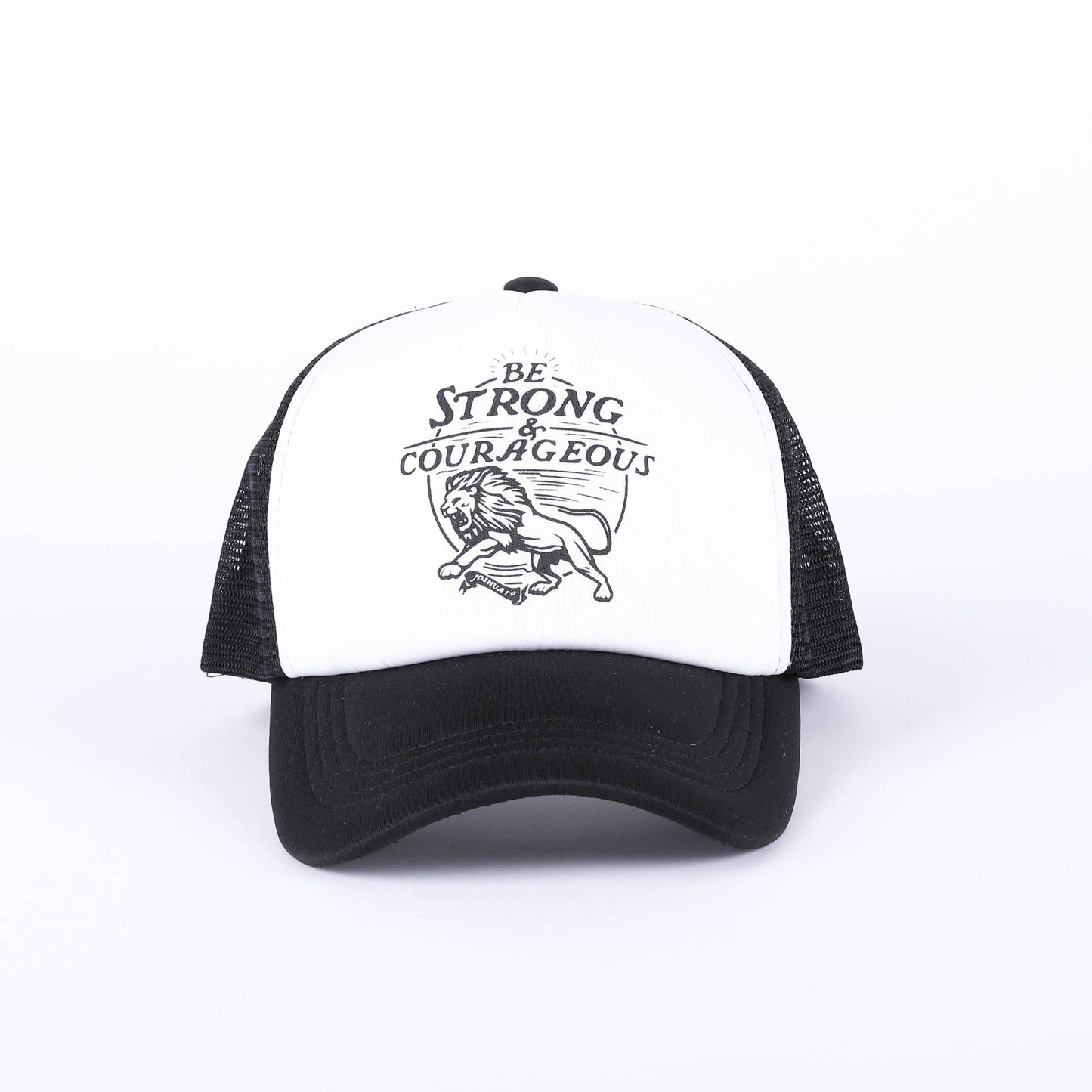 Trucker Hat - "Strong & Courageous" Black & White