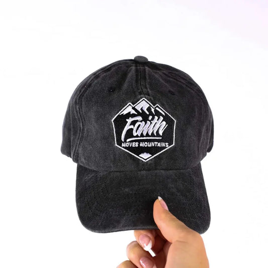 "Faith Moves Mountains" gray hat - adjustable